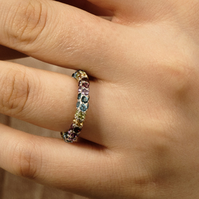 радужное кольцо-пончик из серебра