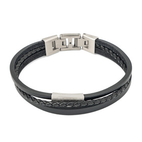 тройной кожаный черный браслет