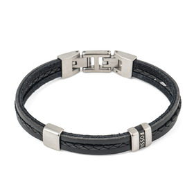 черный кожаный браслет со вставками из стали