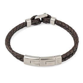 коричневый кожаный браслет со стальной вставкой