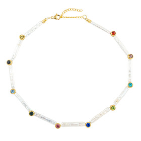 колье сказка из продолговатого жемчуга и фианитов