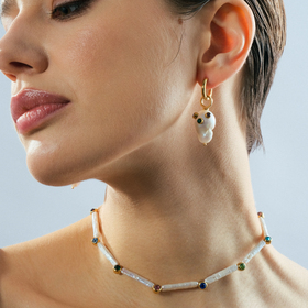 колье сказка из продолговатого жемчуга и фианитов