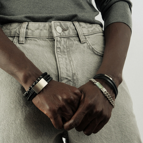 тройной кожаный черный браслет