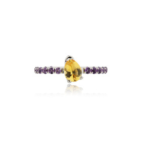 кольцо из белого золота с цитрином и аметистами candy