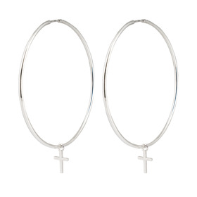 серебряные серьги-хупы с подвесами-крестами