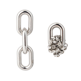 асимметричные серебристые серьги с кристаллами и звеньями