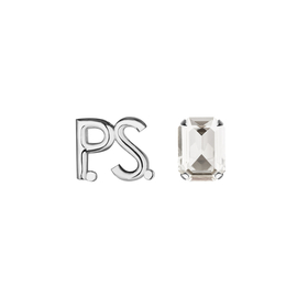 серьги с фирменным логотипом и крупным кристаллом p.s. crystal rhodium