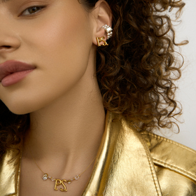 позолоченные серьги с фирменным логотипом и крупным кристаллом p.s. crystal gold