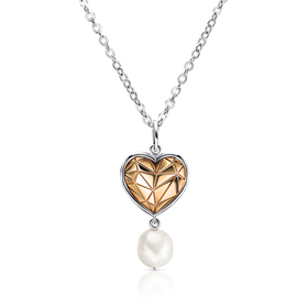 позолоченное колье с подвеской-сердцем червовый валет из серебра с жемчужиной