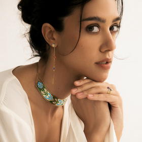 серебряный чокер марокко с позолотой в зеленой и бирюзовой эмали