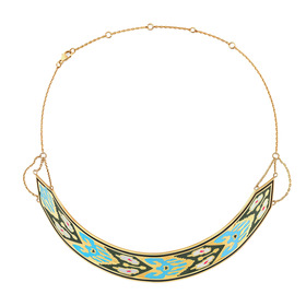 серебряный чокер марокко с позолотой в зеленой и бирюзовой эмали