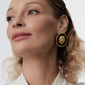 золотистые серьги с черной эмалью и головой тигра