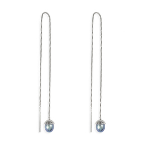 серьги-протяжки из серебра с черным жемчугом