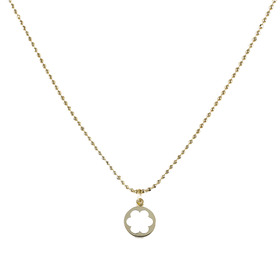 позолоченная круглая подвеска с эмалью незабудка белая на цепочке из серебра