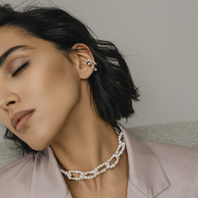 кафф из жемчуга с цветными кристаллами swarovski earth cuff