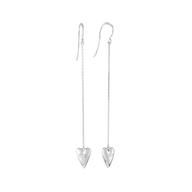серьги-сердца из серебра на цепочках