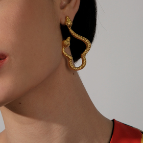 позолоченные асимметричные серьги-двуглавые змеи