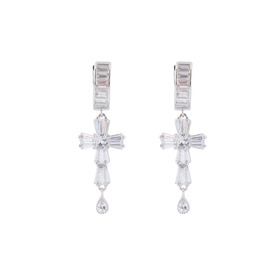 no cross no crown. серебристые серьги  кресты l с цирконами (основа-серебро)