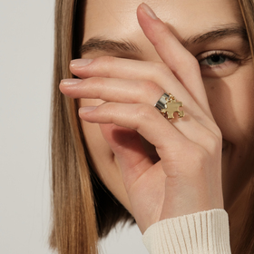 серебристое кольцо с золотистым пазлом