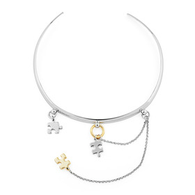 серебристый твердый чокер-колье с пазлами и цепью