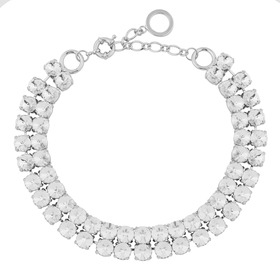 серебристое колье из 2 рядов больших круглых кристаллов