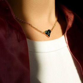 позолоченное колье с кристаллом в форме сердца sweetheart. green