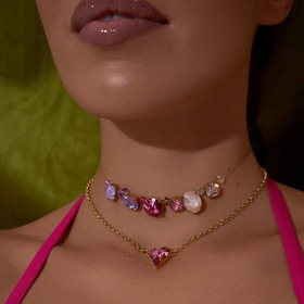 позолоченное колье с розовым кристаллом сердцем sweetheart. pink