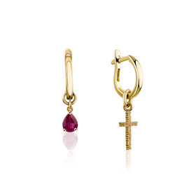 серьги из желтого золота с рубином и бриллиантами nightshade