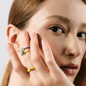 кольцо из желтого золота с эмалью и бирюзой candy