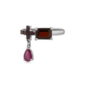 кольцо из белого золота с гранатом и рубинами nightshade
